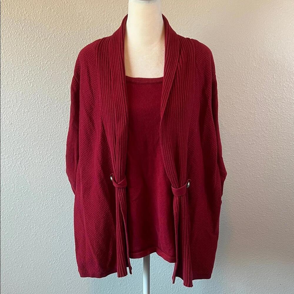 CJ Banks One Piece Sweater + Cardigan Burgundy Size 1X